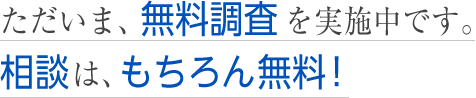 ただいま、無料調査を実施中です。相談は、もちろん無料！